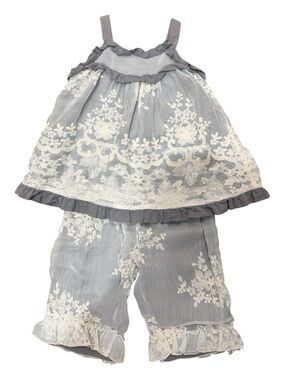Girls Isabella & Chloe Gray Lace Two-Piece Set – Embroidered Top & Pants